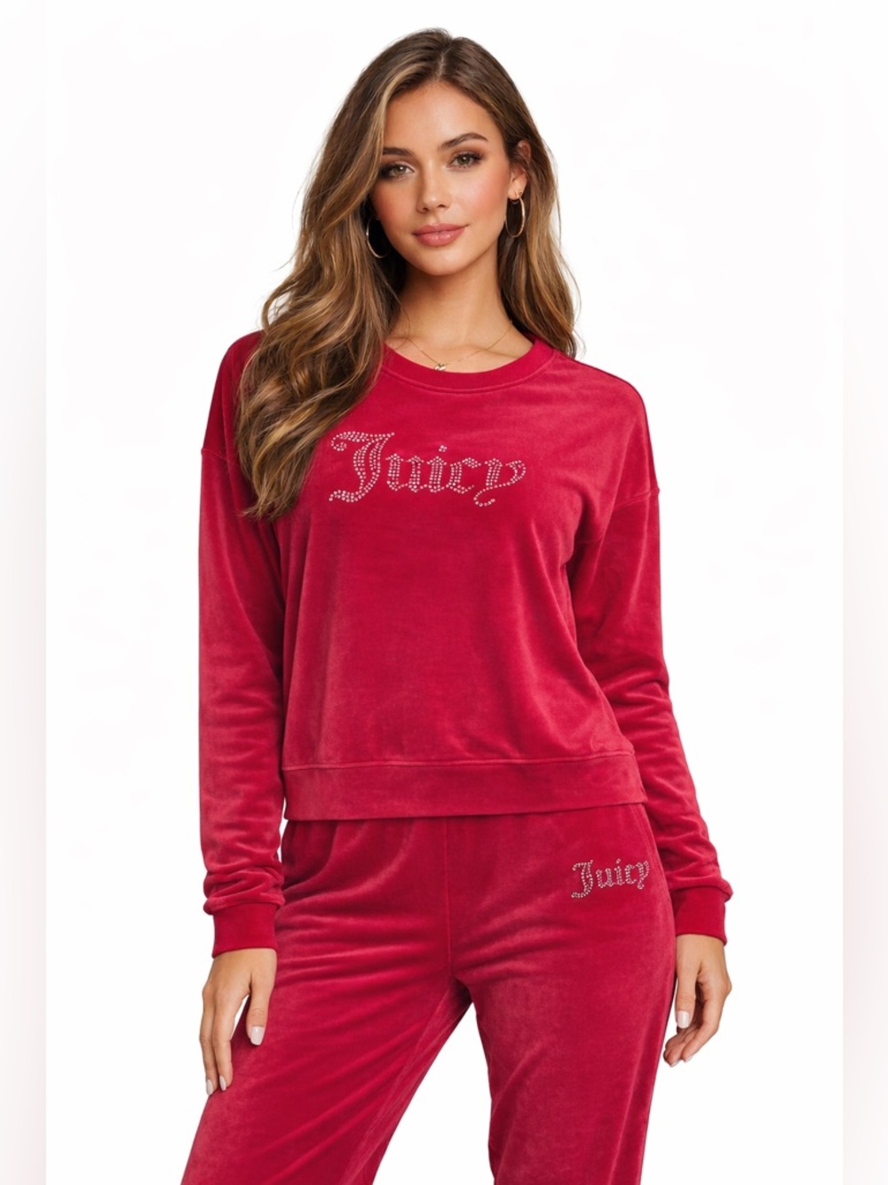Juicy Couture, Coco Red Velour tracksuit with rhinestone embellishments. NWT